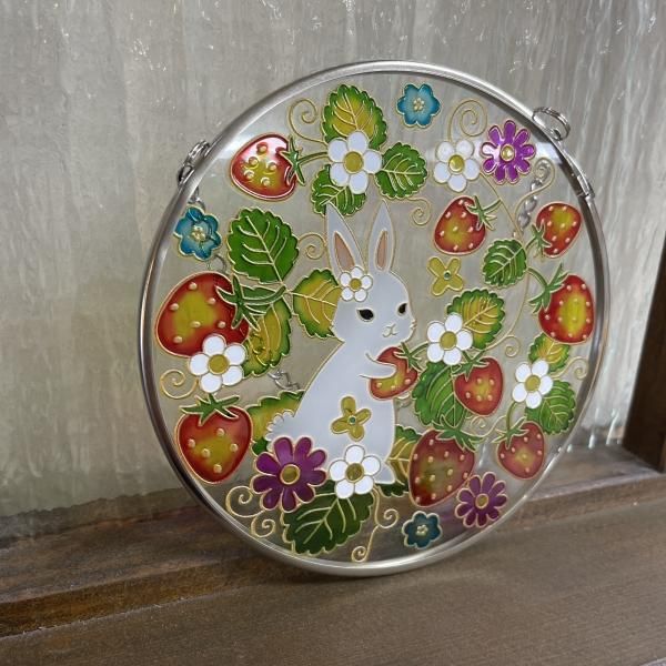 ガラス細工　maron♡’s ガラス細工ステンドフレームいちごとうさぎ｜住宅建材のララサラサ