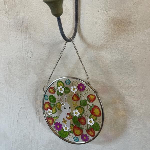 ガラス細工ステンドフレームいちごとうさぎ｜住宅建材のララサラサ