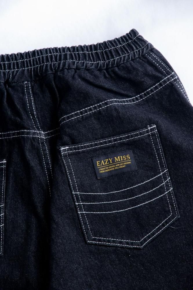 Wide Fit Stitch Denim Pants / Black - RESUNCE