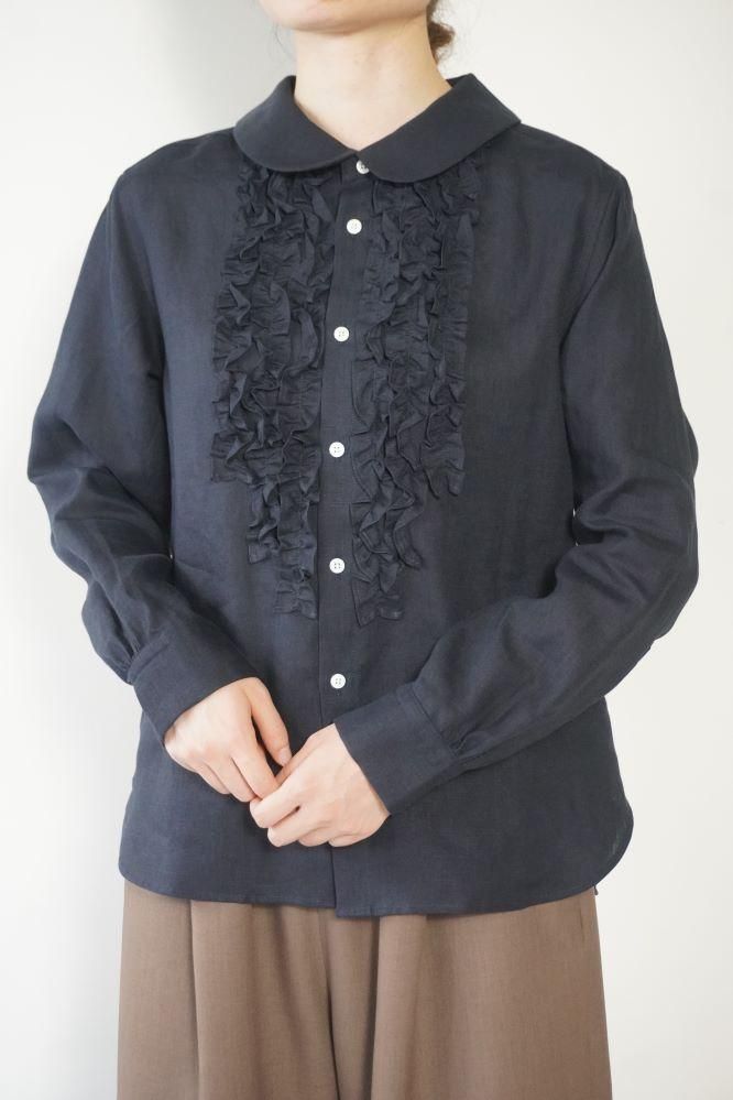 美品 a piece of Library バックボタン レース リネンブラウス