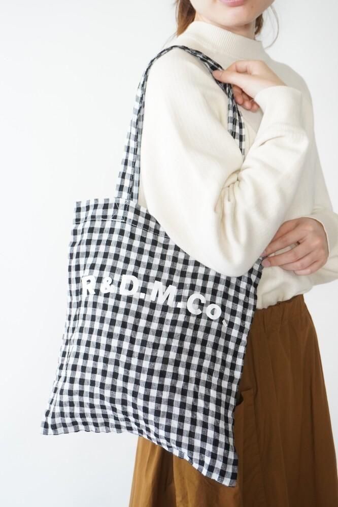 R&D.M.Co-】LINEN GINGHAM CHECK TOTE BAG - store room online shop