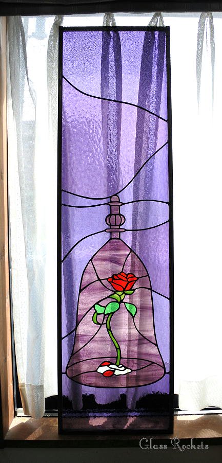 バラモチーフのステンドグラスパネル
