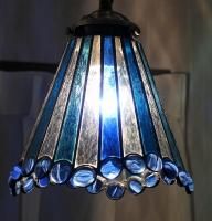 天使の青いランプ　ステンドグラス照明　ランプペンダント 青い天使の花のランプ6面体 ステンドグラス 照明 ランプ ペンダント