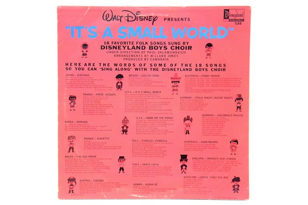 Disneyland RECORD/ディズニーランドレコード・ヴィンテージLP 「Walt Disney presents・IT'S A SMALL  WORLD/イッツ・ア・スモールワールド」ダメージ - KNot a TOY/ノットアトイ