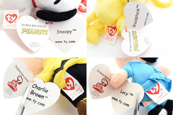 PEANUTS/ピーナッツ×TY Beanie Baby/ビーニーベイビー・キーホルダー付きミニサイズぬいぐるみ 「スヌーピー＆ウッドストック＆ チャーリーブラウン＆ルーシー・４体セット」 - KNot a TOY/ノットアトイ