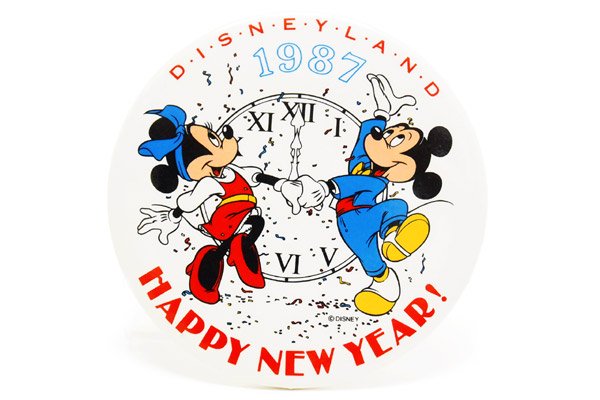 Us Disneyland ディズニーランド Vintage Button Badge ビンテージ缶バッジ Happy New Year ハッピーニューイヤー 1987年 Knot A Toy ノットアトイ