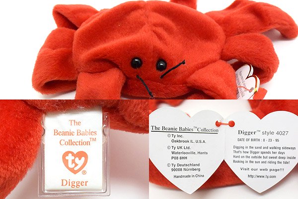 TY Beanie Baby/ビーニーベイビー・ぬいぐるみ・カニ・Digger・レッド