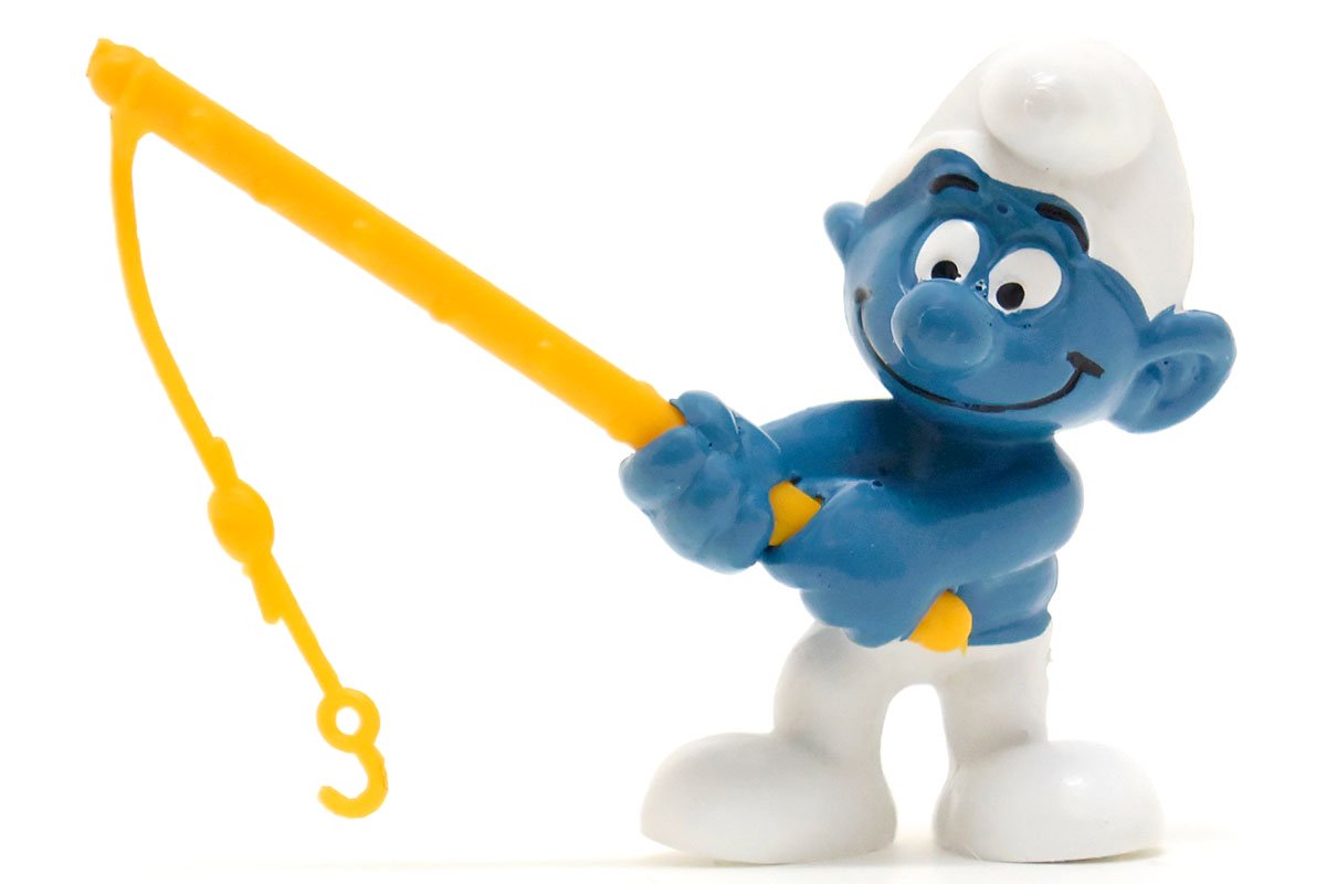 SMURFS/スマーフ・PVC Figure/フィギュア「Anglerアングラー・釣り人/釣り師・Yellow Fishing  Poleイエロープラスチック釣り竿」WEST GERMANY・20101 - KNot a TOY/ノットアトイ