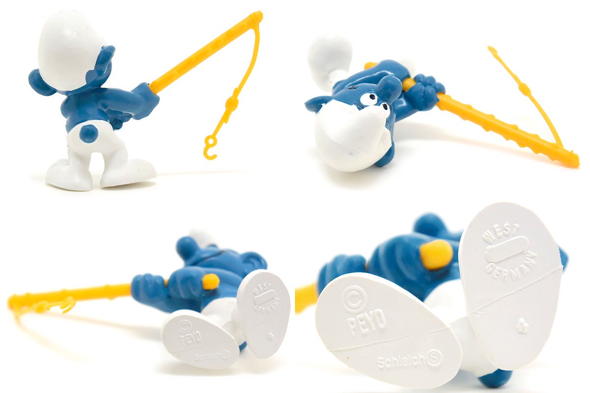 SMURFS/スマーフ・PVC Figure/フィギュア「Anglerアングラー・釣り人/釣り師・Yellow Fishing  Poleイエロープラスチック釣り竿」WEST GERMANY・20101 - KNot a TOY/ノットアトイ