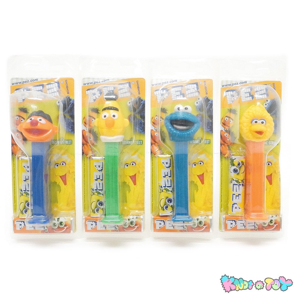 PEZ/ペッツ・キャンディー＆ディスペンサー・ジムヘンソン 「SESAME STREET/セサミストリート・アーニー・バート・クッキーモンスター・ビッグバード(割れ有)」  パッケージ未開封・4本セット - KNot a TOY/ノットアトイ