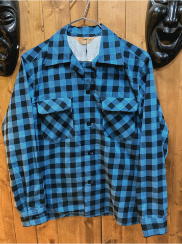 THE GROOVIN HIGH 1950's Vintage Style Block Check Shirt BLUE