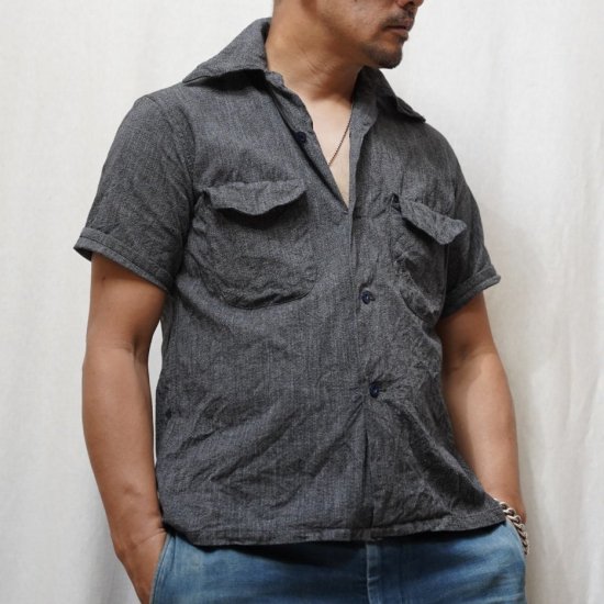 THE GROOVIN HIGH 1940's STYLE COTTON CHAMBRAY SHIRTS BLACK - BABERUTH Men's  Casual Select Shop