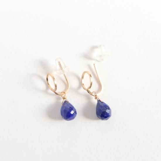 Kaya　ラピスラズリ　ロゼンジカービングチャーム　14kgf　他 minikin][チャーム付け替え対応]14kgf/線のイヤリング×ラピスラズリ