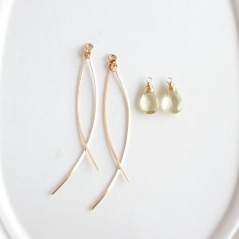 minikin]14kgf/レモンクォーツxダブルラインチャームのピアス