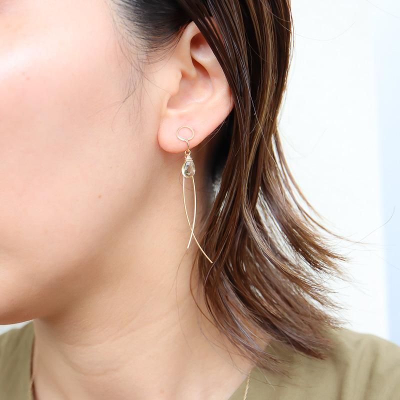 minikin]14kgf/レモンクォーツxダブルラインチャームのピアス