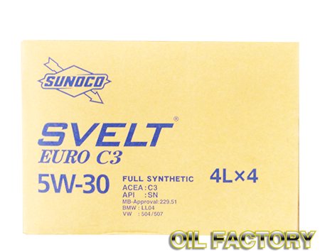 スノコ スヴェルト ユーロ/SUNOCO Svelt EURO【SN C3】5W-30 4L×4缶→メーカー在庫無くなり次第【SP  C3】規格となります -  エンジンオイル・工業用オイル・農業用オイル・油圧作動油・ギヤーオイル等、昭和シェル・JX・出光・モービル・コスモ製品販売店【オイルファクトリー...