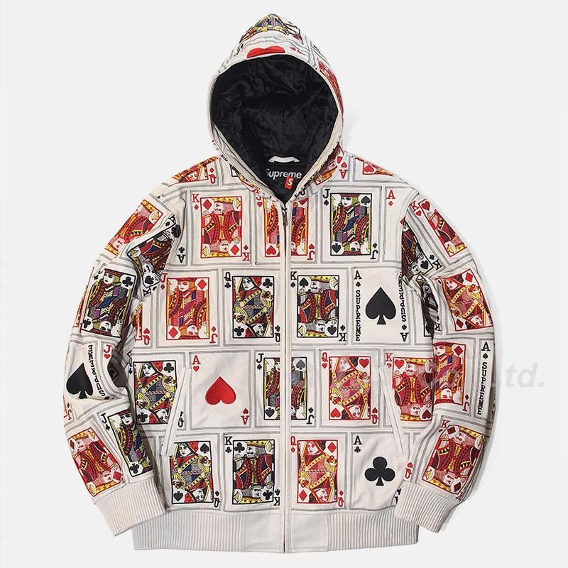 supreme court cards hooded leather jacket