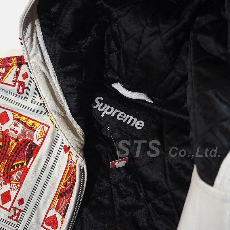 Supreme Court Cards Hooded Leather Jacket Size Small White