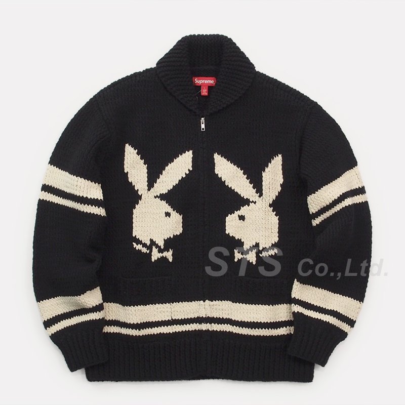 supreme playboy shawl collar full zip sweater