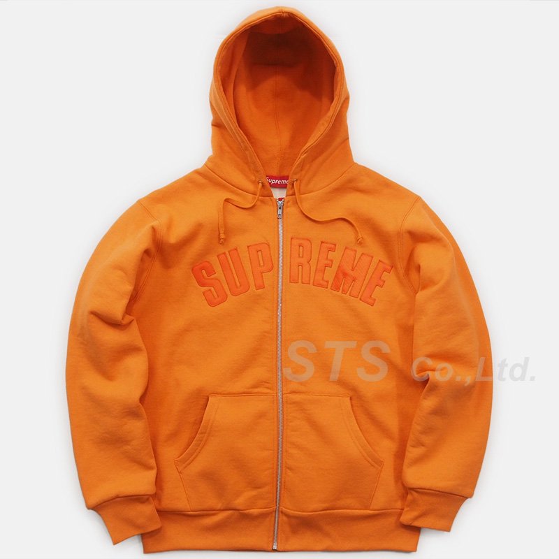 Supreme arc logo zip on sale hoodie