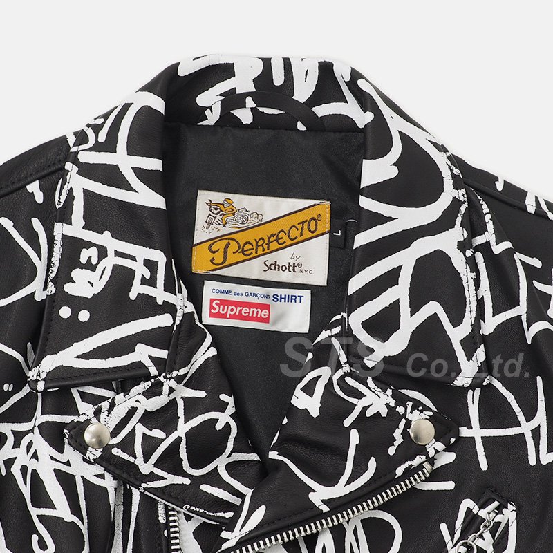 Archive Factory Supreme × Comme des Garcons × Schott 18Aw Comme des Garcons Shirt Schott Painted Perfecto Leather Jacket Collaboration Leather Riders Jacket J46F8