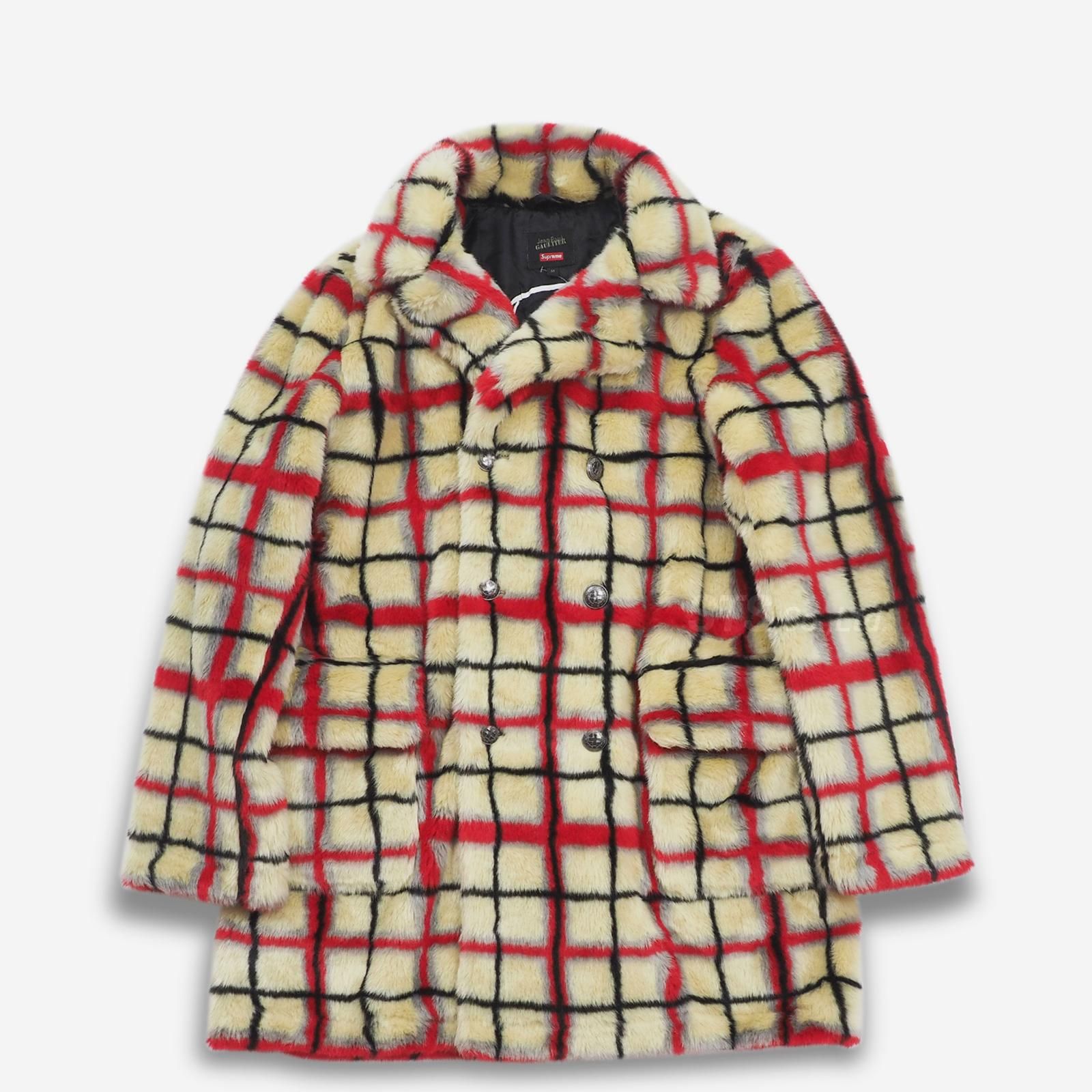 Supreme/Jean Paul Gaultier Double Breasted Plaid Faux Fur Coat 