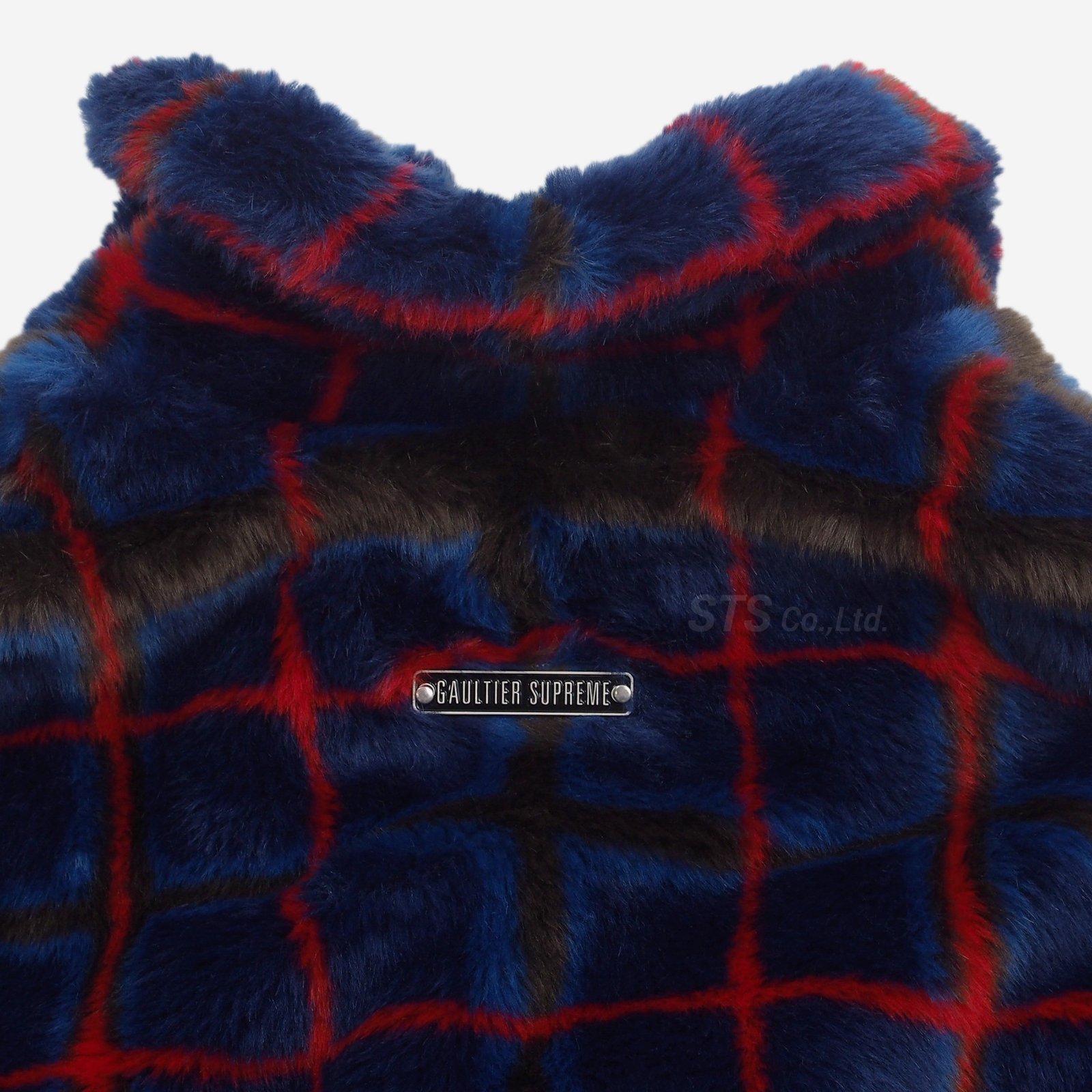 Supreme/Jean Paul Gaultier Double Breasted Plaid Faux Fur Coat 