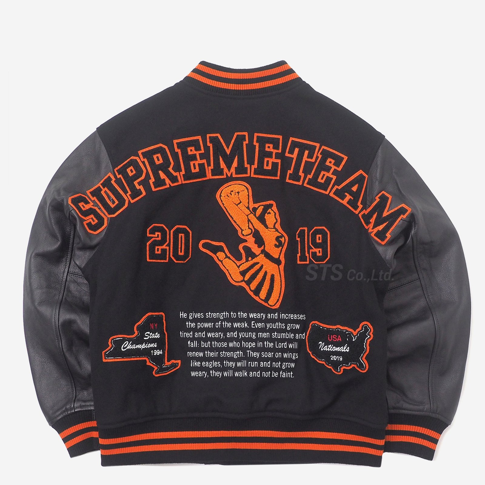 supreme team varsity jacket navy人気商品のため偽物も多いです