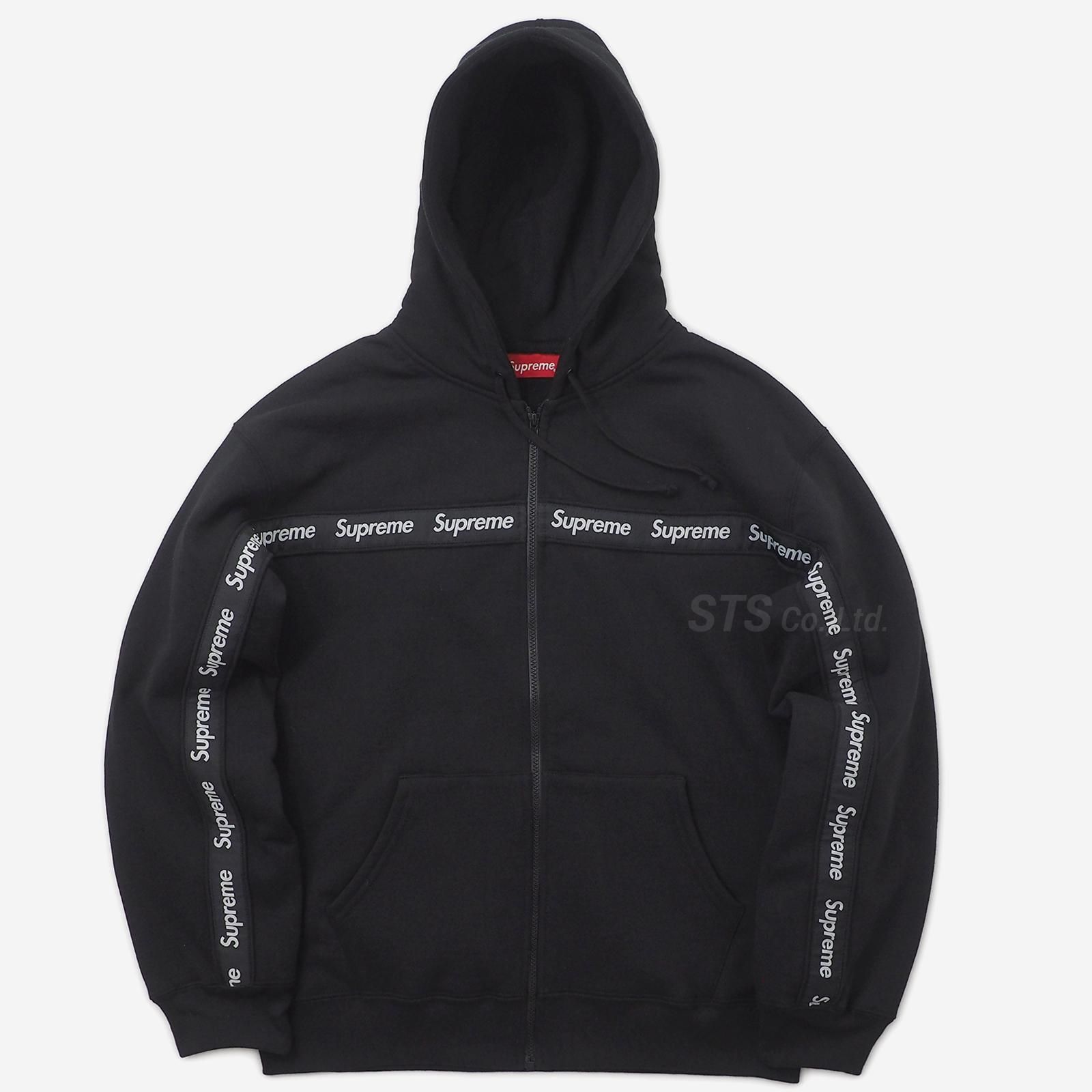 supreme Text Stripe Zip Up Hooded