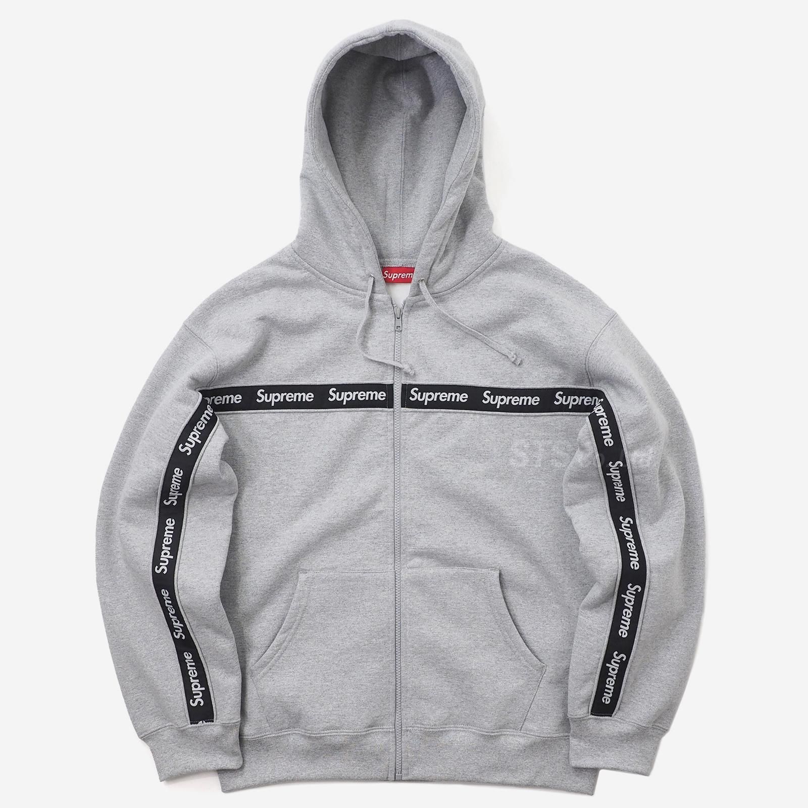 supreme text stripe zip up hooded