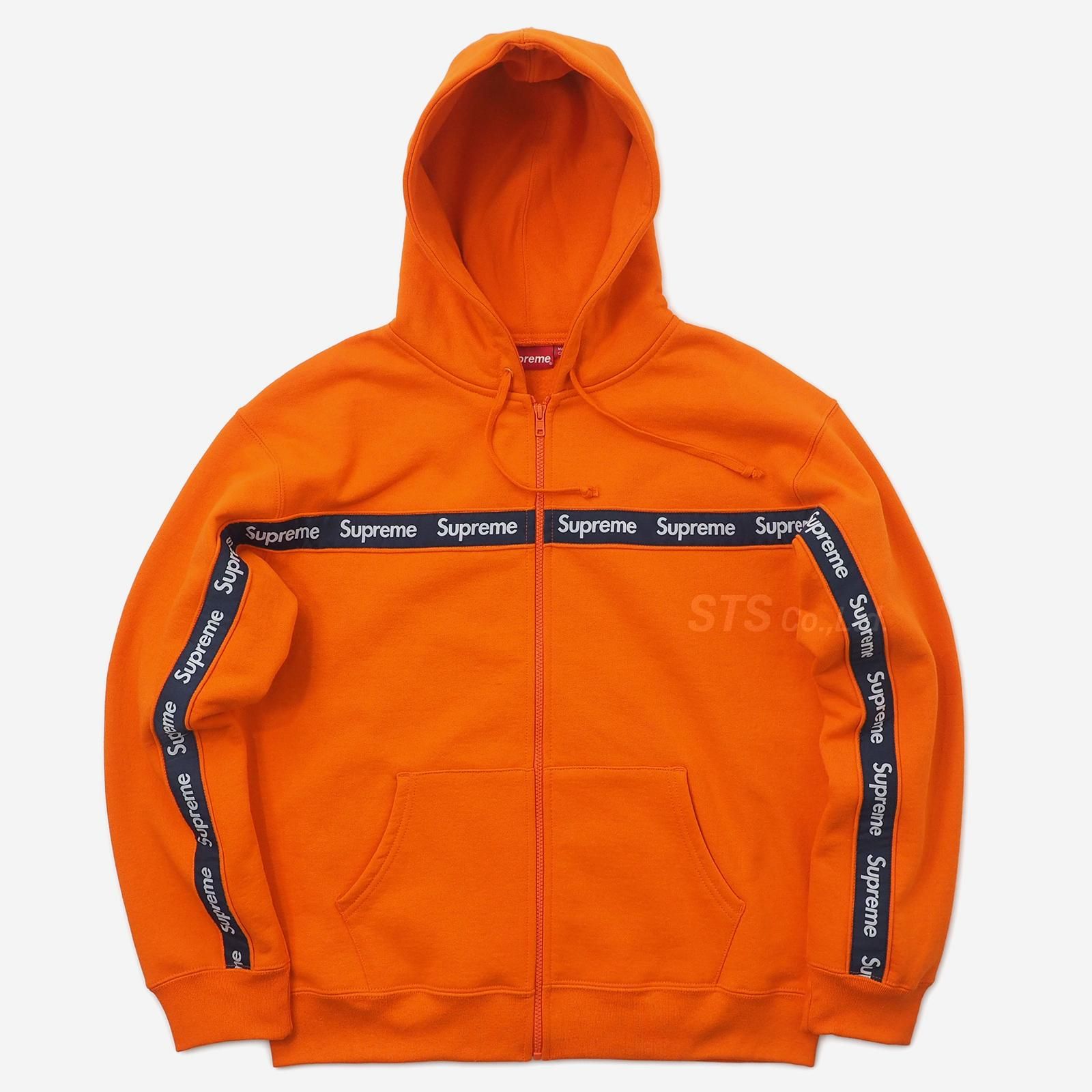 supreme text stripe zip up hooded