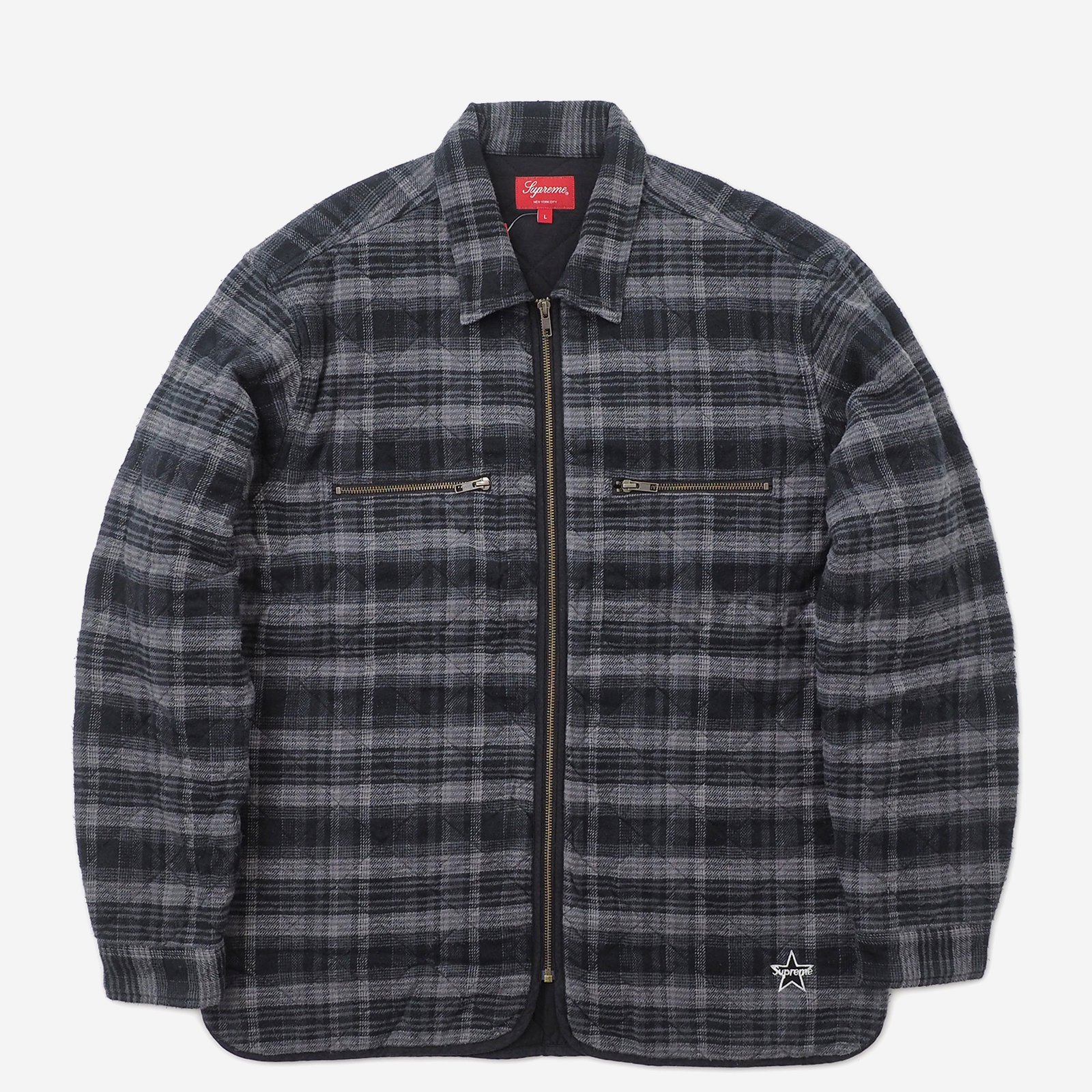Supreme Quilted Plaid Zip Up Shirt L - その他