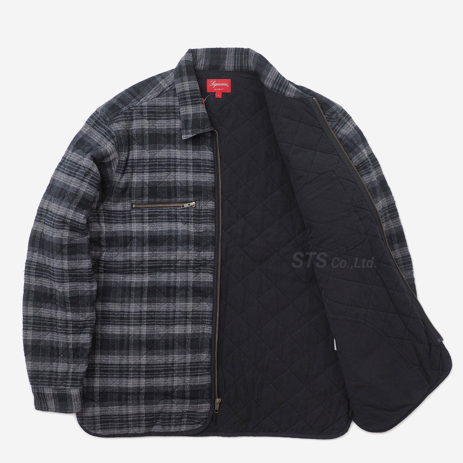 Supreme Quilted Plaid Zip Up Shirt XL 黒