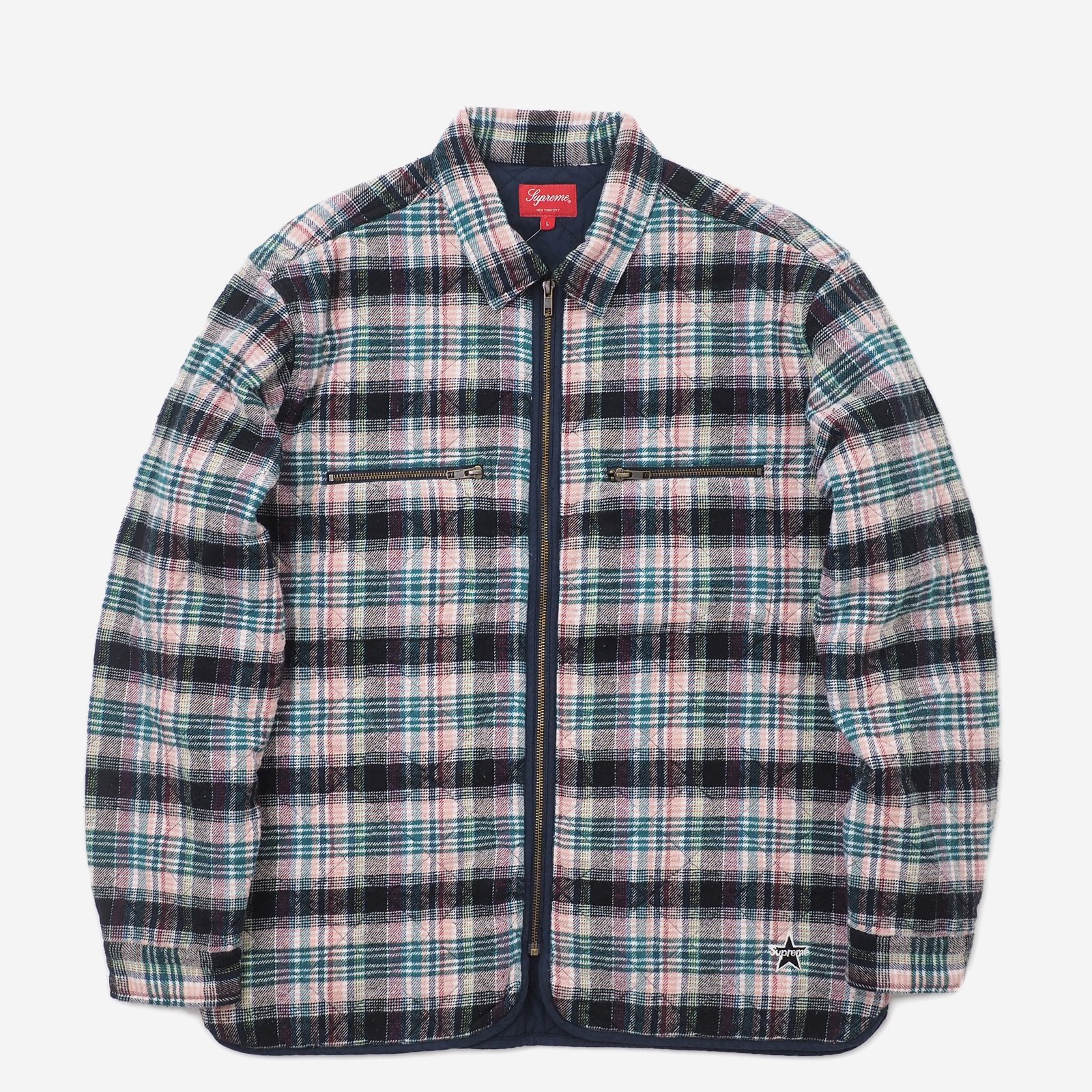 supreme Quilted Plaid Zip Up Shirt black
