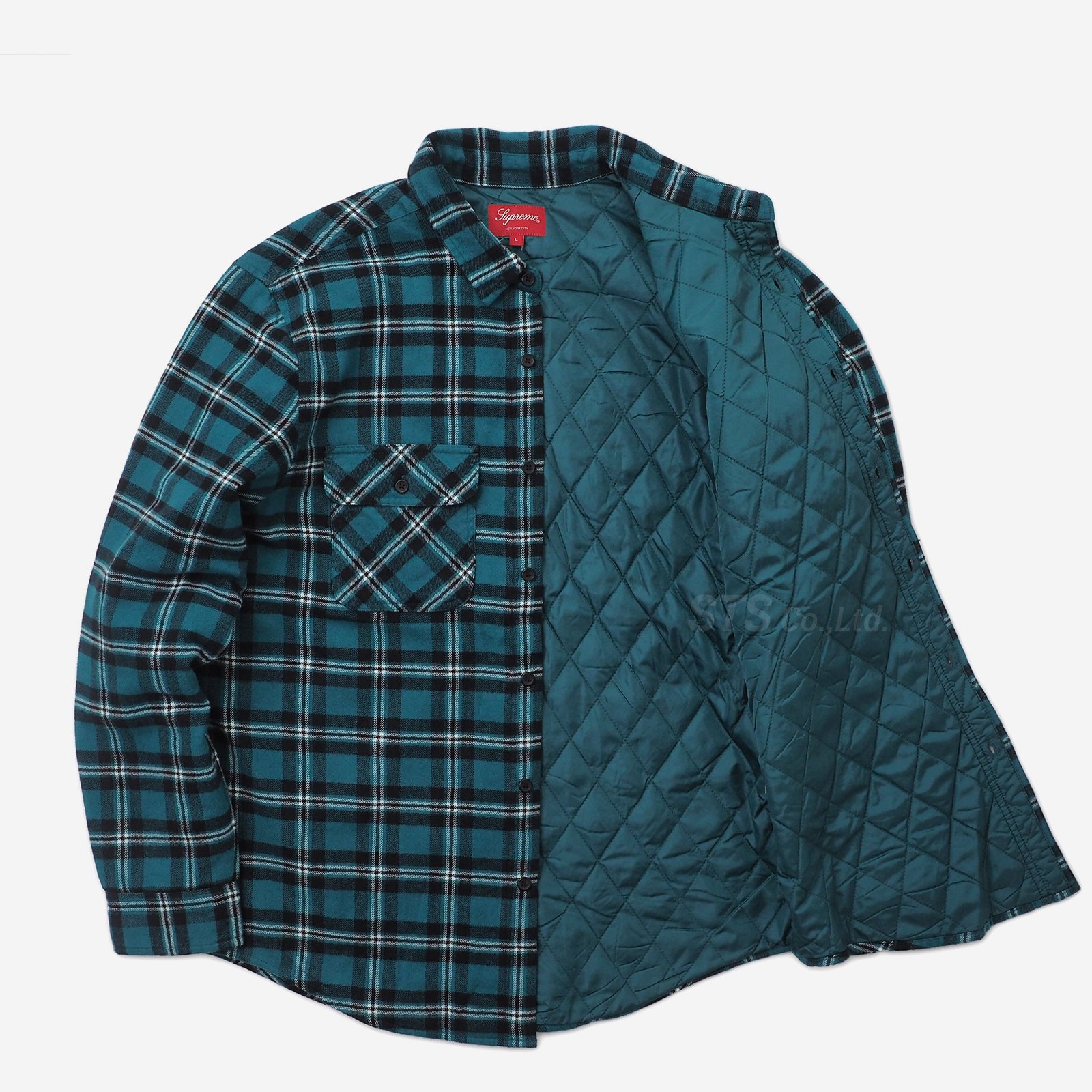 supreme arc logo quilted flannel shirt 赤