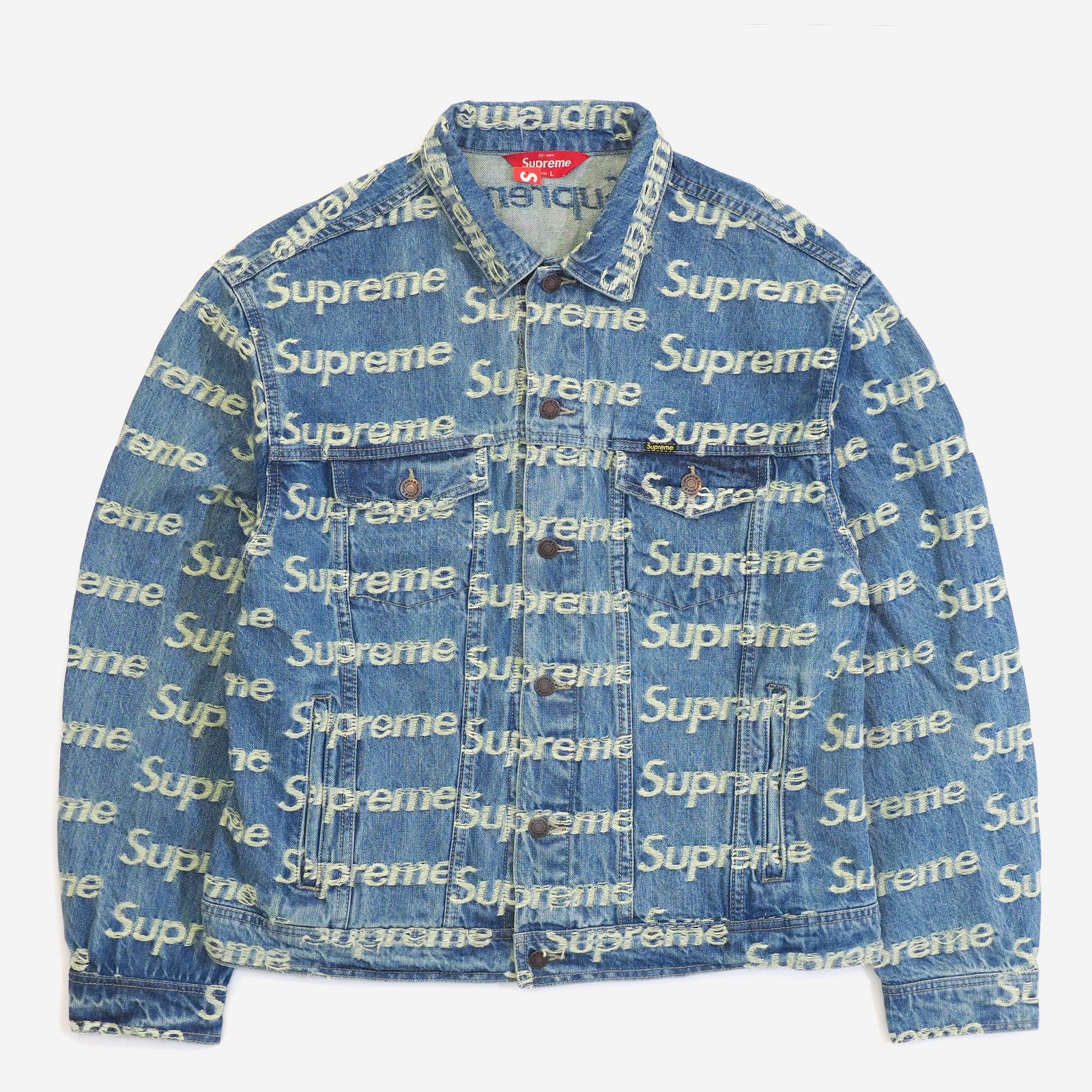 通常 1本タイプ L Supreme Frayed LogosDenimTruckerJacket - ecotours