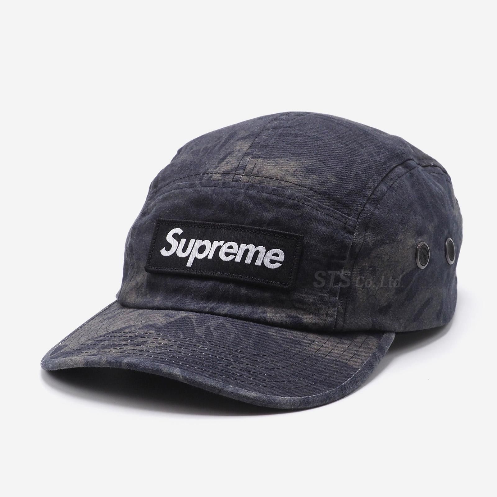 supreme 2019FW レザーロゴキャップ　黒×白