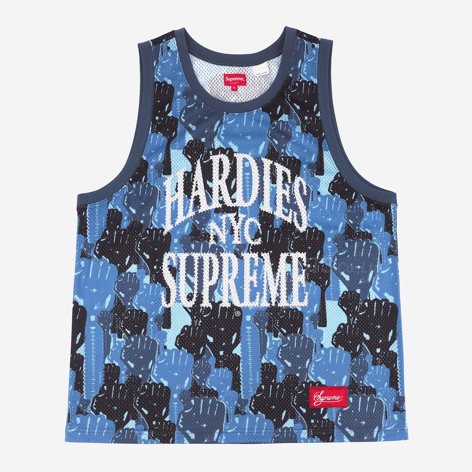 SUPREME シュプリーム 23SS Hardies Camo Basketball Jersey カモ総柄 ラインストーンロゴ装飾メッシュタンクトップ ブルー