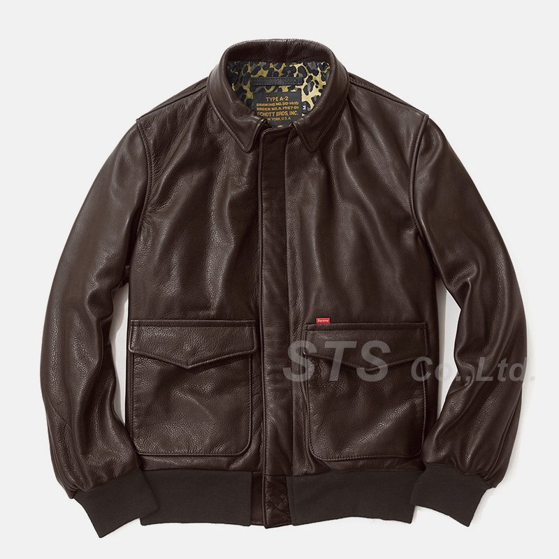 M)Supreme Schott Leather Jacket A-2ショット茶