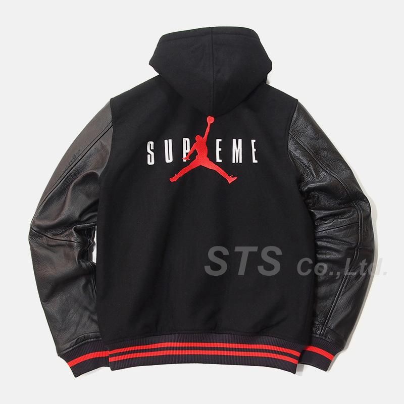 バーシティsupreme jordan hooded varsity jacket