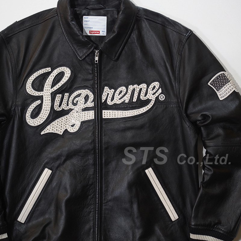 Supreme uptown studded hot sale leather varsity jacket