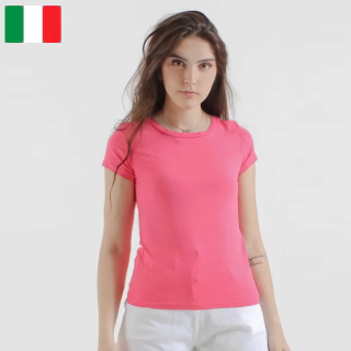上質な素材と快適なストレッチ性を備えた、イタリア直輸入のカラー無地ストレッチTシャツ【ピンク】日本未発売の希少なアイテムが送料無料！あなたファッションに一層の魅力をプラスします。の商品画像