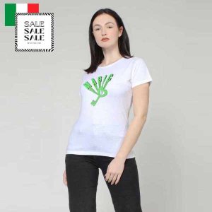 イタリア直輸入　イタリア製　白Tシャツ　コットン100％　【グリーン】　ハートキープリント　日本未発売　送料無料の商品画像