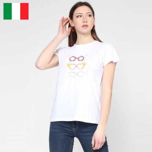 イタリア直輸入　イタリア製　白Tシャツ　コットン100％　メガネプリント　日本未発売　送料無料の商品画像