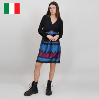 イタリア直輸入　イタリア製　ルレックスミックスドレス　裾ボーダー　【黒】　日本未発売　送料無料の商品画像
