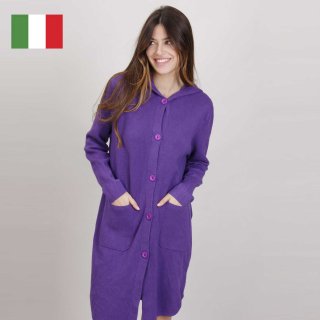 暖かさと可愛さを兼ね備えた【イタリア直輸入】フード付きニットコート！【ダークバイオレット】カラーが大人の女性を演出。上品なカジュアルスタイルを手に入れましょう！の商品画像