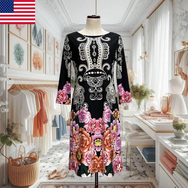 LA直輸入 エスニック×大花柄ワンピース｜上品シルエットと華やぎ