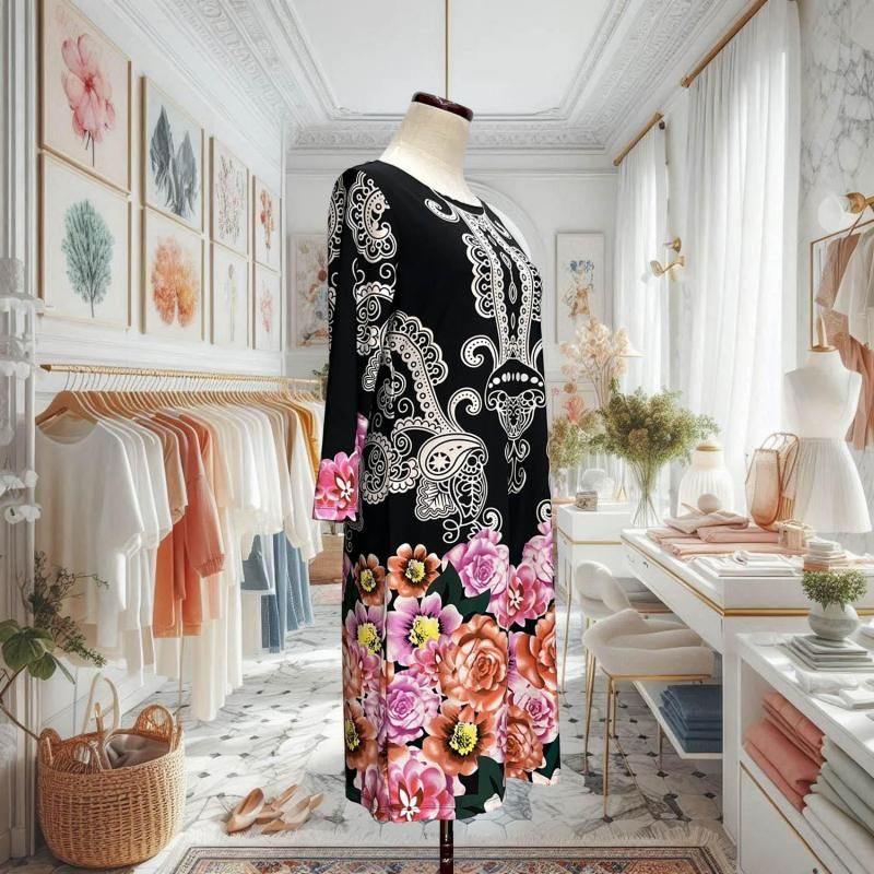 LA直輸入 エスニック×大花柄ワンピース｜上品シルエットと華やぎ