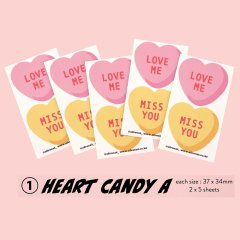 1 Heart Candy A-(１パック5シート：２パックから購入可能)韓国シール/afrocat ポイントステッカー