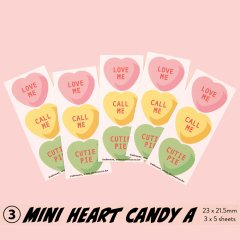 3 Mini Heart Candy A(１パック5シート：２パックから購入可能)韓国シール/afrocat ポイントステッカー